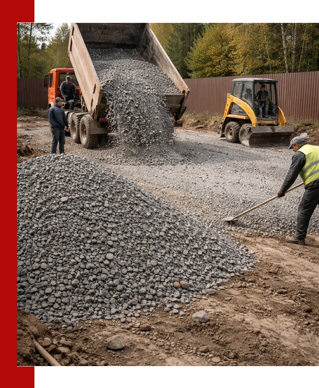 Отсыпка участка щебнем с доставкой и уплотнением в Хабаровске