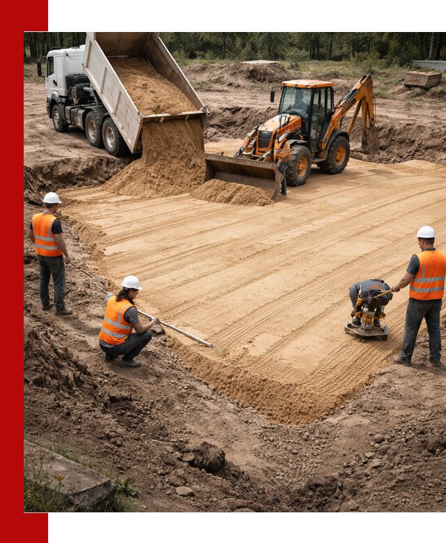 Устройство песчаной подушки для фундаментов и дорог в Хабаровске